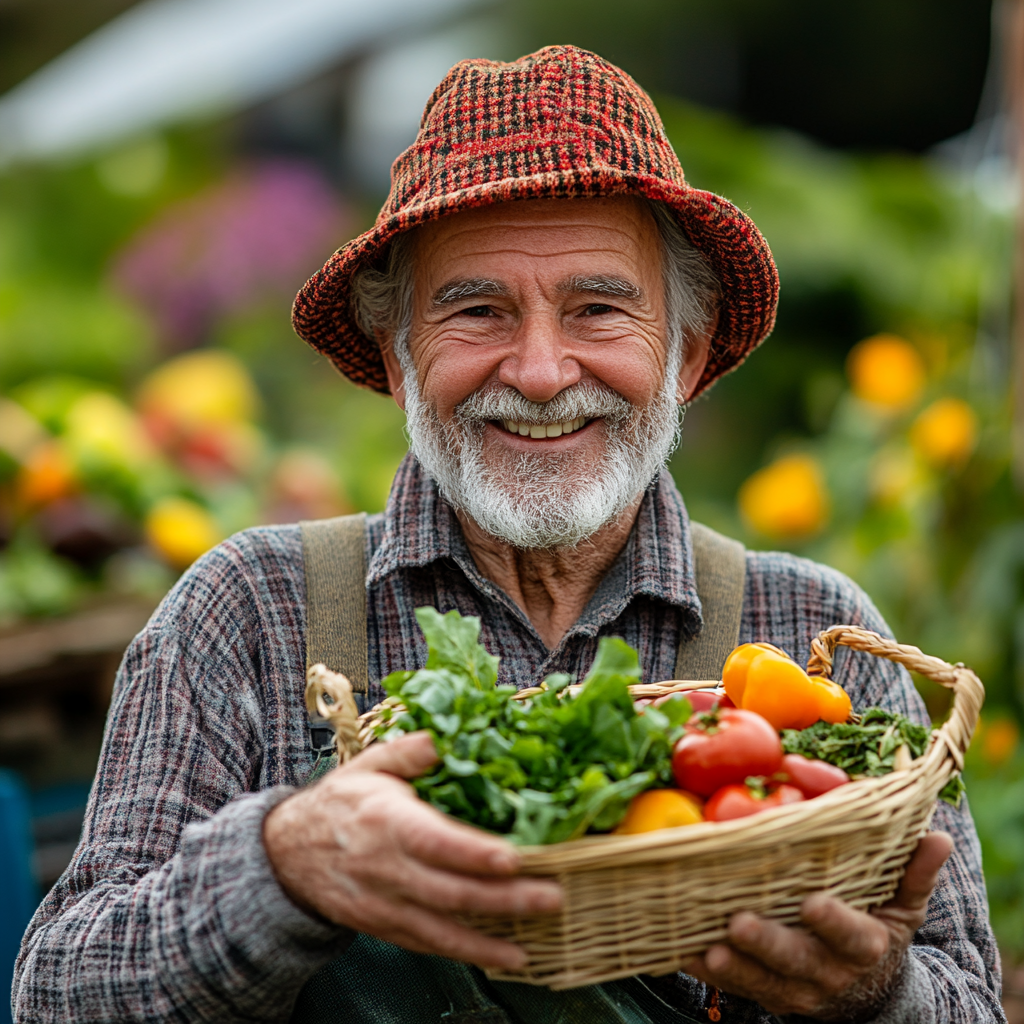 Щаслива людина з здоровою їжею