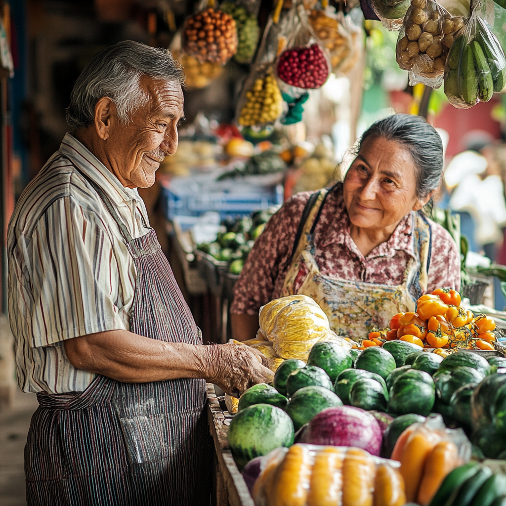 Люди з місцевими продуктами на ринку